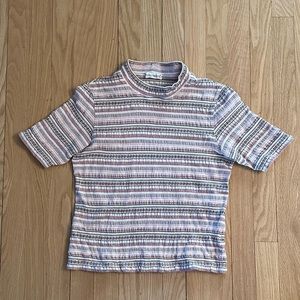 Renown Charge Women’s Short-Sleeved, Mock Turtle Neck Striped Top, Size M